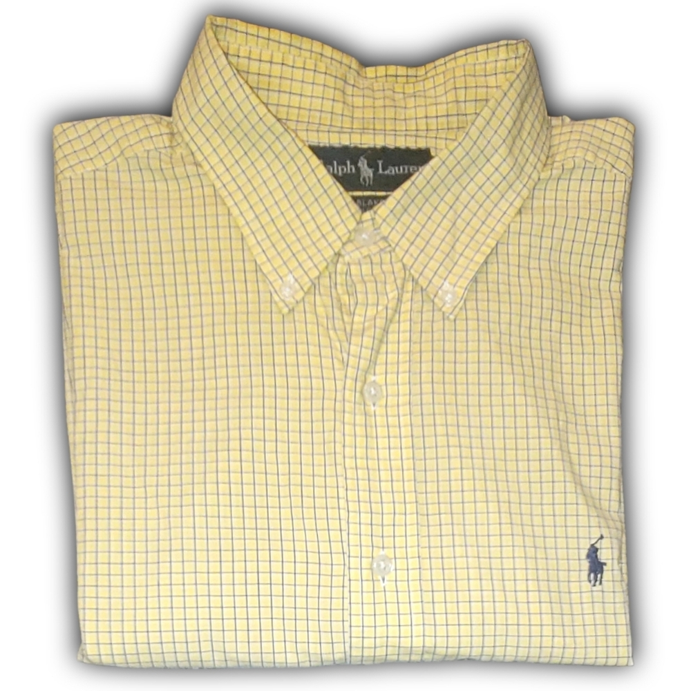 Ralph Lauren Mens' XL Cotton Short Sleeve Yellow Check Button Down Blake Shirt